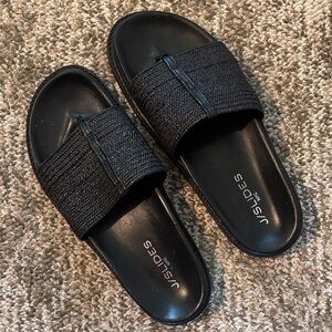 J/Slides Woven and Leather Sandals, size 9.5